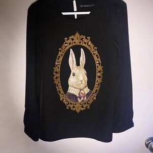 Black Long Sleeve blouse with Rabbit Design